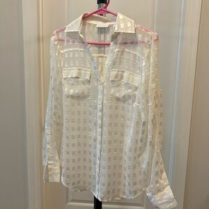 New York and company sheer silver sparkle cream blouse